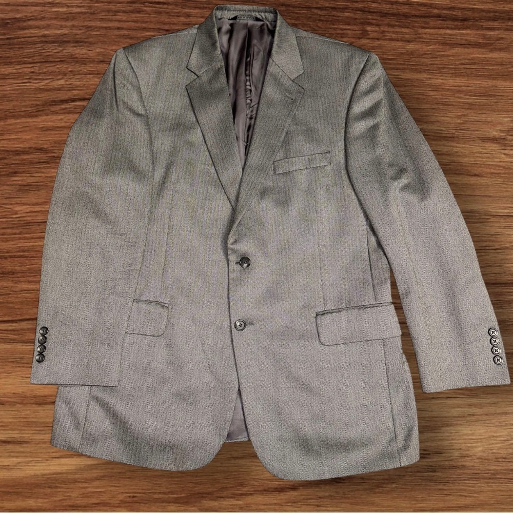 JoS. A. Bank Men’s Silk & Camel Hair Gray Herringbone Blazer Sport Coat 44R - Picture 4 of 11